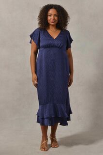 Платье миди Curve синего цвета с короткими рукавами и узором в виде листьев с эффектом выгорания Live Unlimited, синий