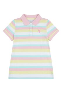 Розовая полосатая рубашка-поло из пике для девочек U.S. Polo Assn, розовый