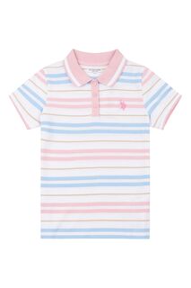 Розовая полосатая рубашка-поло из пике для девочек U.S. Polo Assn, розовый