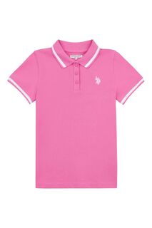 Розовая рубашка-поло для девочек с короткими рукавами U.S. Polo Assn, розовый
