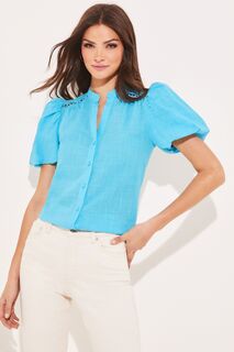 Рубашка Grandad на пуговицах с рукавами-буфами и аппликацией Lipsy, синий