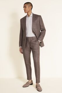 Коричневый приталенный льняной пиджак MOSS, коричневый