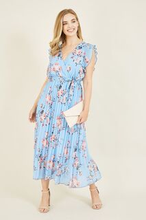 Платье макси с цветочным принтом и рюшами Yumi, синий