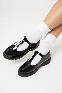 Лакированные школьные туфли Мэри Джейн с цветком на плоском каблуке Lipsy, черный
