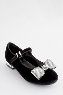 Черные бархатные туфли для девочки в стиле Мэри Джейн с бантом украшенным стразами Baker by Ted Baker, черный
