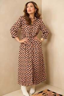 Коричневое платье-рубашка с геометрическим узором Myleene Klass, коричневый
