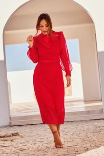 Красное кружевное платье миди с завязкой на вырезе Myleene Klass, красный