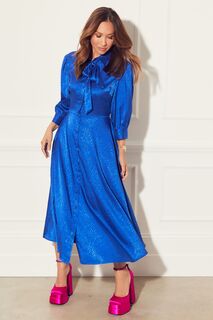 Синее атласное платье-рубашка с завязками на шее Myleene Klass, синий