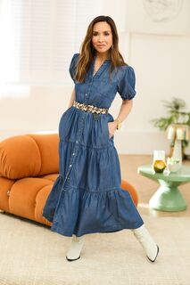 Многослойное джинсовое платье с поясом с леопардовым принтом Myleene Klass, синий
