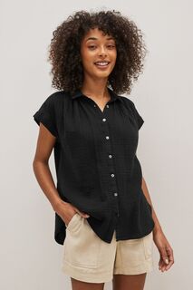 Рубашка из мятой ткани с короткими рукавами Gap, черный