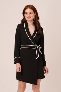 Черное короткое платье-смокинг с контрастной отделкой Adrianna Papell, черный