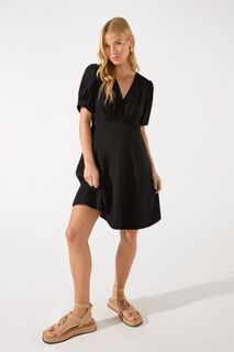 Черное платье-рубашка с V-образным вырезом и декоративными рюшами Ro&amp;Zo, черный Ro&Zo