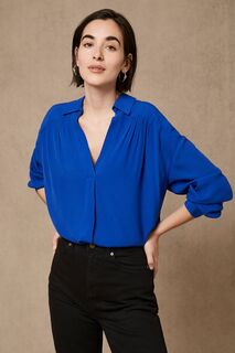 Синяя женская рубашка оверсайз с рюшами Mint Velvet, синий