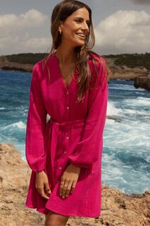 Платье-рубашка с воротником стойкой и поясом Threadbare, розовый
