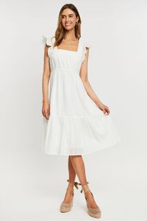 Свободное хлопковое платье миди с английской вышивкой Threadbare, белый