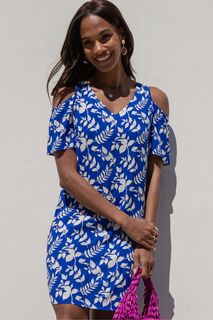 Платье мини прямого кроя с открытыми плечами Threadbare, синий