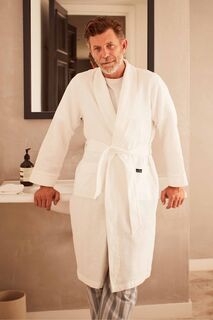 Белый хлопковый халат с вафельной текстурой Savile Row Company, белый