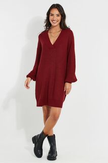 Платье-свитер на толстой подошве V-образный вырез и косая вязка Threadbare, красный