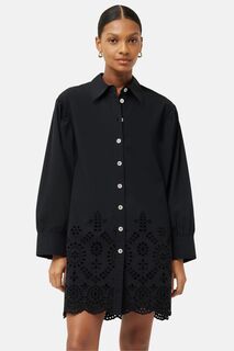 Черная пляжная рубашка с английской вышивкой Jigsaw, черный