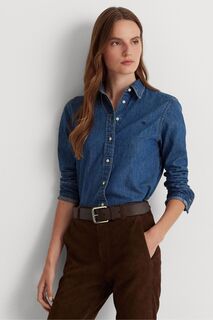 Синяя джинсовая рубашка с логотипом Lauren Ralph Lauren, синий