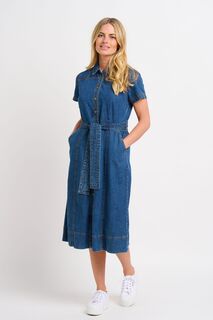 Джинсовое платье-рубашка миди с завязкой на талии Brakeburn, синий