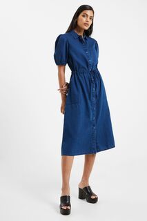 Синее платье-рубашка Zaves из ткани шамбре French Connection, синий