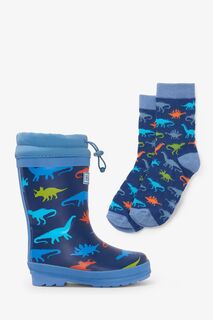 Резиновые сапоги и носки на подкладке из искусственной овчины Hatley, синий