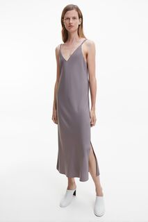 Коричневое платье миди из переработанного материала Calvin Klein, коричневый