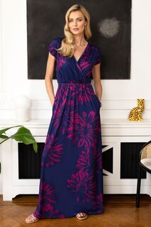 Темно-сине-розовое платье макси Iconic с цветочным мотивом Hot Squash, синий