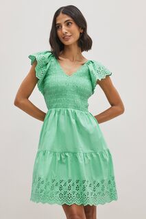 Многослойное мини-платье с V-образным вырезом расклешенными рукавами и английской вышивкой Gap, зеленый