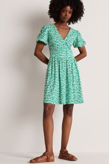 Зелёное трикотажное мини-платье с декоративной спинкой Boden, зеленый