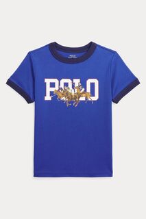 Синяя рубашка-поло для мальчика с логотипом и контрастной отделкой Polo Ralph Lauren, синий
