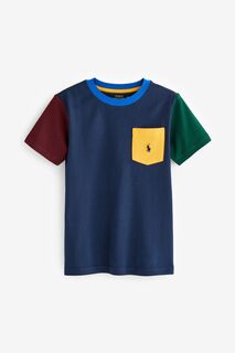 Синяя футболка для мальчиков с логотипом в стиле колор-блок Polo Ralph Lauren, синий