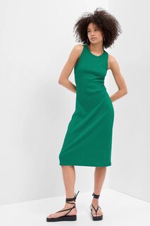Платье миди в рубчик с высоким вырезом Gap, зеленый