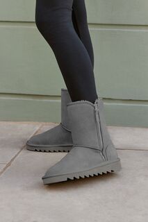 Замшевые ботинки миди на подкладке из искусственного меха Next, серый
