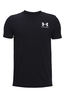 Молодёжная футболка спортивного стиля для мальчиков с логотипом на левой груди Under Armour, черный