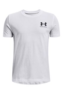 Молодёжная футболка спортивного стиля для мальчиков с логотипом на левой груди Under Armour, белый