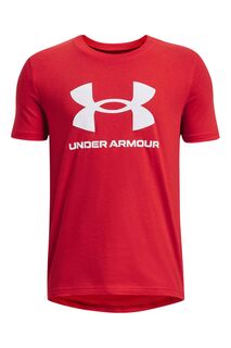 Красная футболка в спортивном стиле с короткими рукавами и логотипом Under Armour, красный