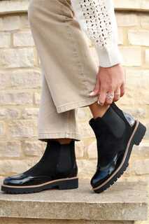 Черные ботинки челси Cleo из искусственной замши с лакированным союзком в стиле броги Linzi, черный