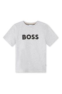 Серая меланжевая футболка с логотипом BOSS, серый