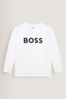 Белая футболка с длинными рукавами и логотипом BOSS, белый