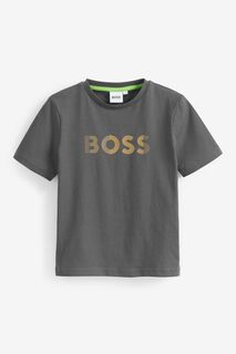 Графитовая футболка с логотипом BOSS, серый