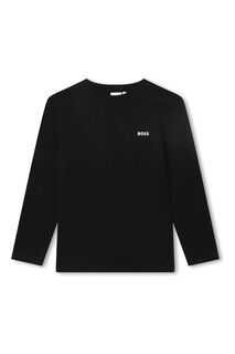 Черная футболка с длинными рукавами и логотипом на груди BOSS, черный
