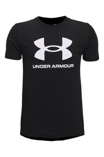 Молодежная футболка в спортивном стиле с логотипом для мальчиков Under Armour, черный