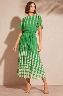Летнее плиссированное платье миди с принтом тюльпан и поясом Love &amp; Roses, зеленый