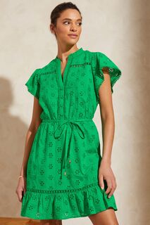 Кружевное платье-трапеция с V-образным вырезом с рюшами короткими рукавами и завязкой спереди Love &amp; Roses, зеленый