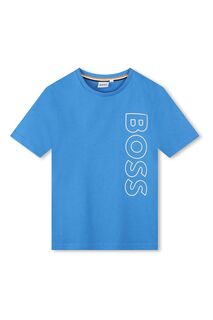Синяя футболка с вертикальным логотипом BOSS, синий