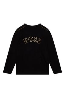 Черная золотая капсульная футболка с длинными рукавами BOSS, черный