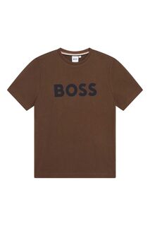 Коричневая футболка с логотипом BOSS, коричневый