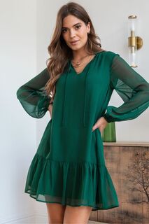 Каскадное шифоновое платье Sian с длинными рукавами Pour Moi, зеленый